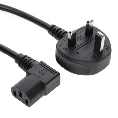 B&Q -  Power Cable Uk Plug To Right Angle Iec13 0.75mm2 Lead With 5A Fuse 1.8M Black