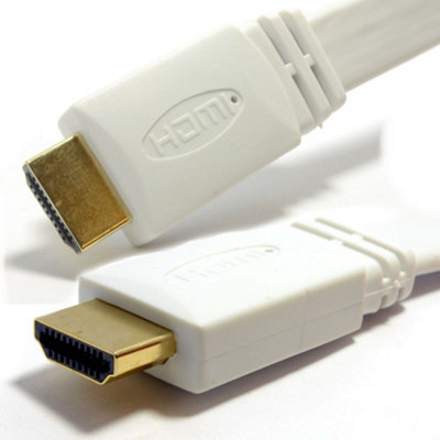 B&Q -  Flat Hdmi 4K 60Hz High Speed Cable Lcd Led Uhd Hd Tv Lead Gold 2M White