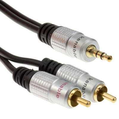 Kenable Pro Audio Metal 3.5mm Stereo Jack To 2 Rca Phono Plugs Cable Gold 2M from B&Q