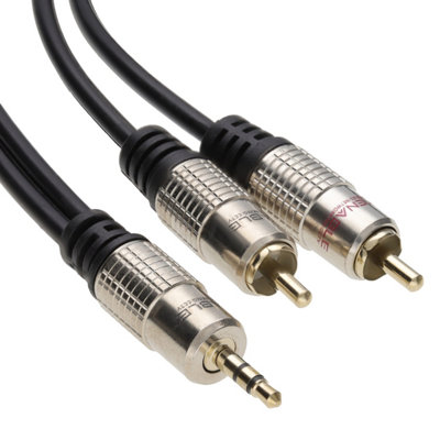 Kenable Pro Audio Metal 3.5mm Stereo Jack To 2 Rca Phono Plugs Cable Gold 3M from B&Q