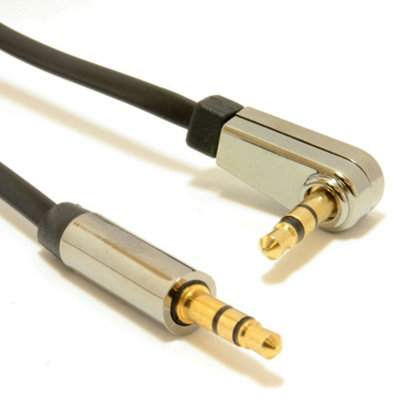 B&Q -  Right Angle Low Profile Flat Metal 3.5mm Male Jack Cable Aux Audio Lead 5M