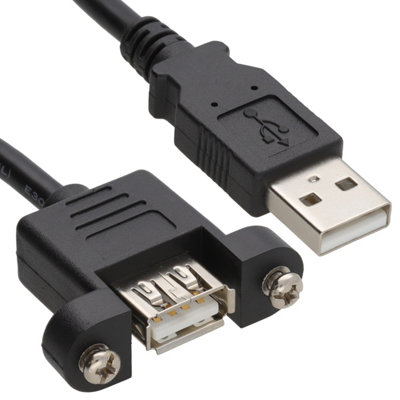 B&Q -  Usb 2.0 Panel Mount Female A Socket To A Plug 28Awg Cable 1M Black