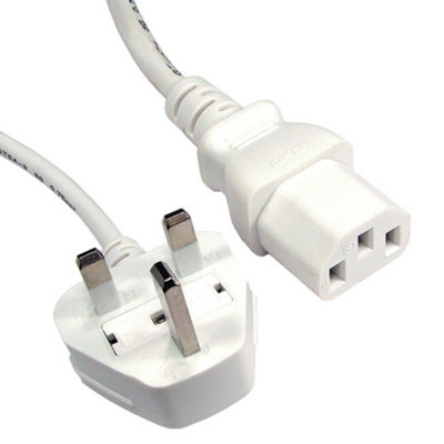 B&Q -  Power Cord Uk Plug To Iec Cable C13 Lead 1.8M 6Ft In White