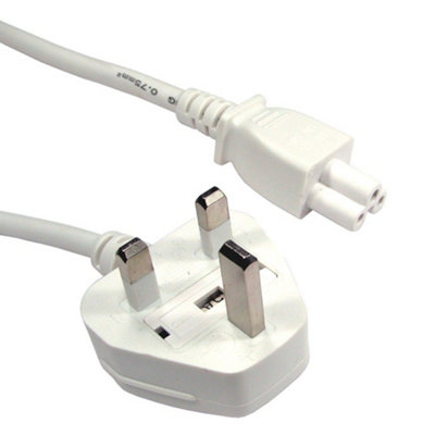 B&Q -  Power Cord Uk Plug To C5 Clover Leaf Cloverleaf Lead 1.8M Cable White