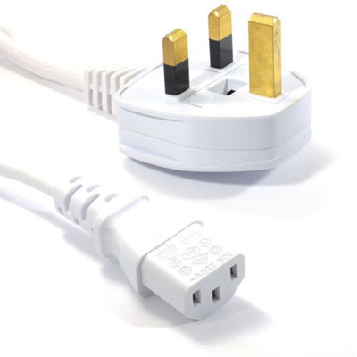 Kenable Power Cable Uk Plug (5A Fused) To Iec C13 0.75mm Lead 2M White from B&Q