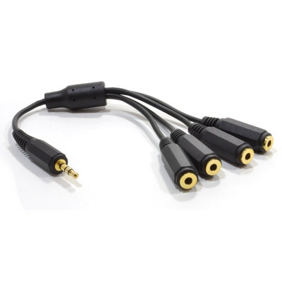 B&Q -  4 Way Jack Splitter 3.5mm Stereo Jack Plug To Four Sockets Cable 20Cm