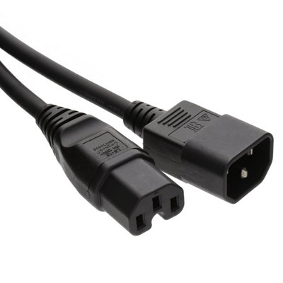 B&Q -  Power Extension Cable Male To Female Ups Iec C14 To C15 Hot Condition H05Rr-N 0.75mm Lead 1M Black