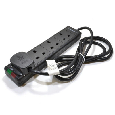 Kenable Surge Protected 4 Gang Way Mains Extension With Neon Lights Black 2M from B&Q