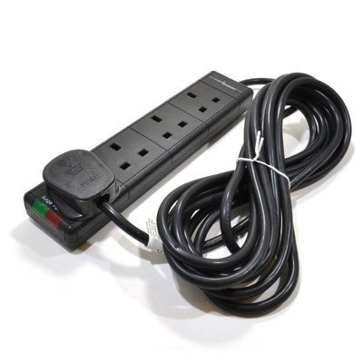 Kenable Surge Protected 4 Gang Way Mains Extension With Neon Lights Black 5M from B&Q