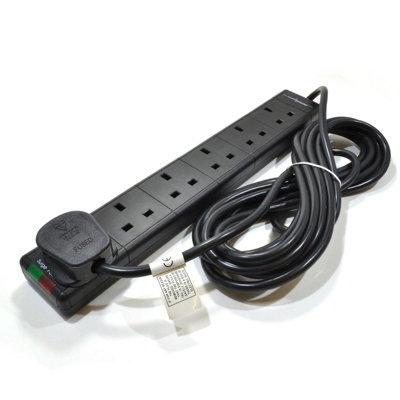 Kenable Surge Protected 6 Gang Way Mains Extension With Neon Lights Black 5M from B&Q