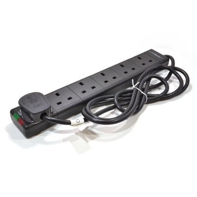 Kenable Surge Protected 6 Gang Way Mains Extension With Neon Lights Black 2M from B&Q