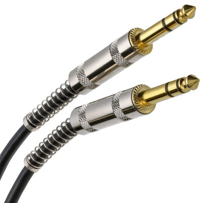 B&Q -  Gold Stereo Balanced Jack 6.35mm Metal Plugs Cable Lead Black 6M