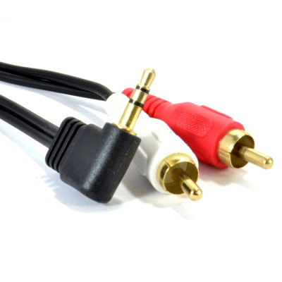 B&Q -  Right Angle 3.5mm Stereo Jack To 2 Rca Phono Plugs Cable Gold 1M
