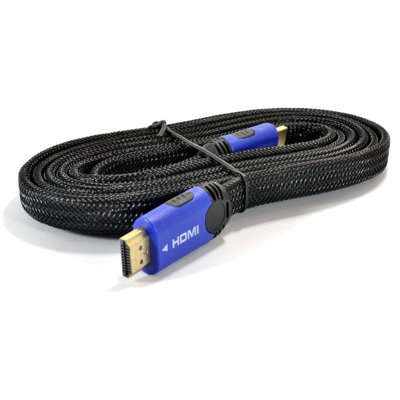 B&Q -  Braided Low Profile Flat Hdmi For Hd Tv High Speed Lead Cable 2M Blue