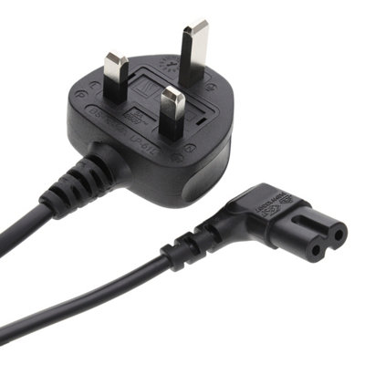 B&Q -  Power Cord Uk Plug To Right Angle Figure 8 Fig Of 8 Lead Cable C7 0.5M