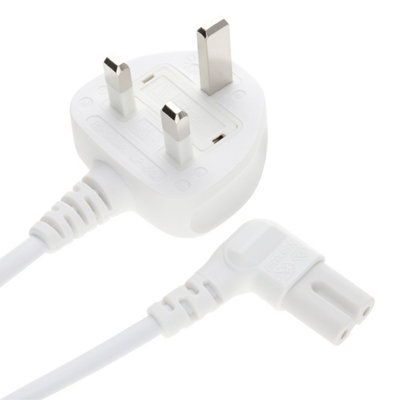 B&Q -  Power Cord Uk Plug To Right Angle Figure 8 Lead Cable C7 3M White