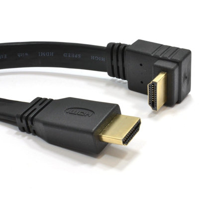 B&Q -  Flat Hdmi Right Angle Lead High Speed Low Profile Cable Hd Tv 1080P Gold 1M