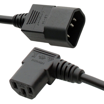 B&Q -  Power Extension Cable Male To Female Ups Right Angle (L) Iec C13 To C14 0.75mm Lead 0.5M 50Cm Black