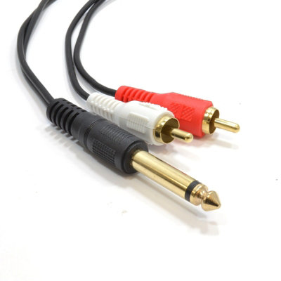 B&Q -  6.35mm Mono Jack Plug To Phono Rca Plugs Screened Audio Cable 3M