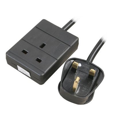 B&Q -  1 Gang Single Way Uk 13A Mains Power Socket Extension Lead Black 20M