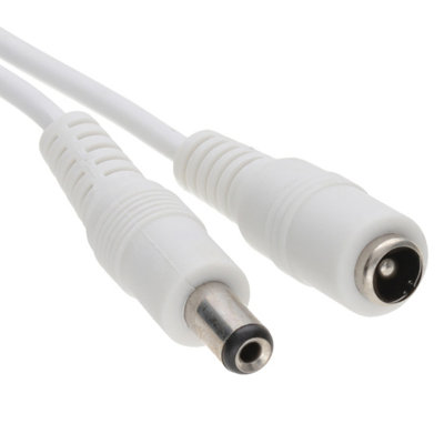 B&Q -  5.5 X 2.1mm Dc Power Plug To Socket Cctv Extension Cable 2M White