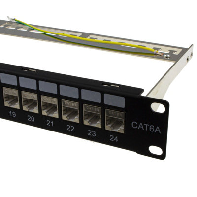B&Q -  24 Port Rj45 Cat6A Shielded Through Keystone Coupler Patch Panel With Back Bar
