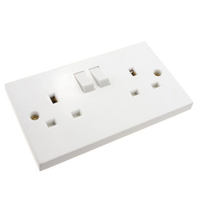 Kenable Electrical Uk Domestic Mains Socket Double 2 Gang Outlet Dual Pole 13A White from B&Q