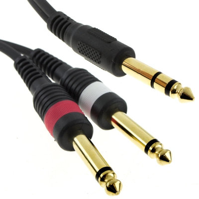 Kenable 6.35mm Trs Stereo Jack To Twin (2X) 6.35mm Mono Big Jacks Cable Lead 1M Gold from B&Q