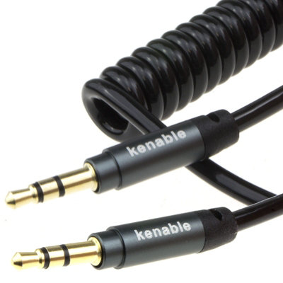Kenable Pro 22Awg Coiled 3.5mm Stereo Jack Cable Aux Headphone Lead 1M Gold from B&Q