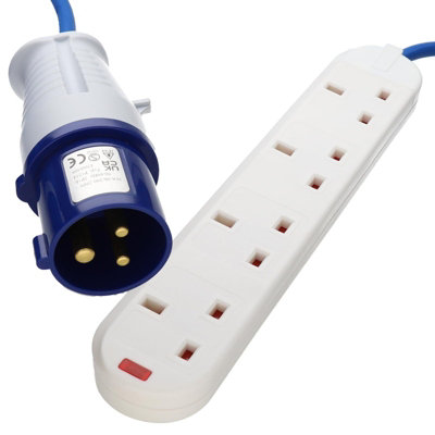 B&Q -  4 Way 16A Motorhome Caravan Camping Mains Electric Hook Up Extension Lead 2M