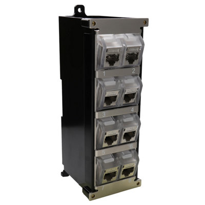 B&Q -  Tuk Din Rail Mount 8 Port Cat6A Shielded Keystone Coupler Patch Panel