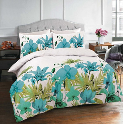Kampala Hill Nightzone Lily Teal Duvet Cover Set Super King Bedding Set With Pillowcases from B&Q