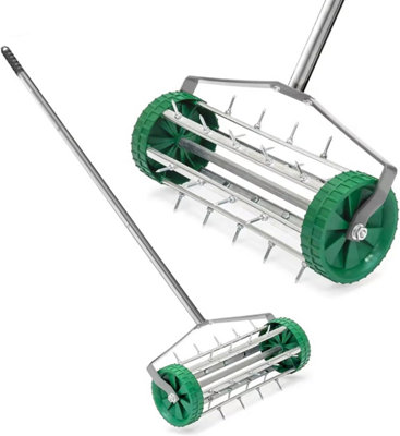 B&Q -  Manual Lawn Aerator With Removable Steel Handle Rolling Rotary Spiked Drum Outdoor Garden Tools For Grass Yard Gardening