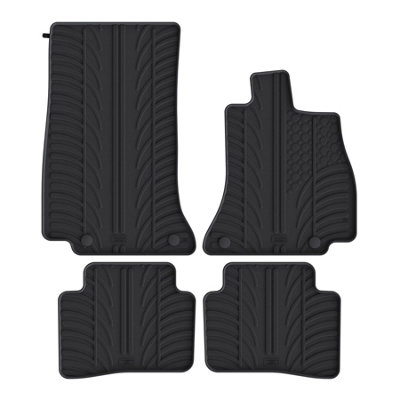 B&Q -  Mercedes C-Class (2021+) Rubber Car Mats Waterproof Raised Edge Tailored Fit Heavy-Duty Accessories With Clips Easy Clean