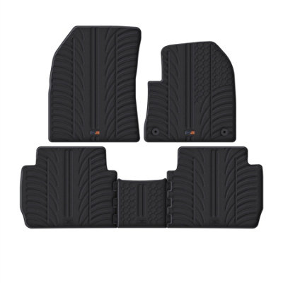 Travall Peugeot 5008 (2017-2024) Rubber Car Mats Waterproof Raised Edge Tailored Fit Heavy-Duty Accessories With Clips Easy Clean