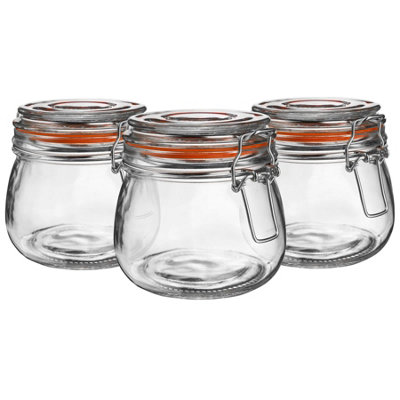 Argon Tableware Orange Glass Storage Jars - Seal - Pack Of 6 500Ml
