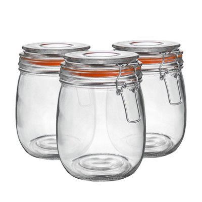 B&Q -  Glass Storage Jars750Ml/26.4OzSet Of 34 Colour Seals Airtight Kitchen Storage Container Preserving Jar