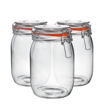Argon Tableware Glass Storage Jars1L/33.8OzSet Of 34 Colour Seals Airtight Kitchen Storage Container Preserving Jar from B&Q