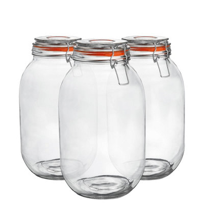 B&Q -  Glass Storage Jars3L/105.5OzSet Of 64 Colour Seals Airtight Kitchen Storage Container Preserving Jar