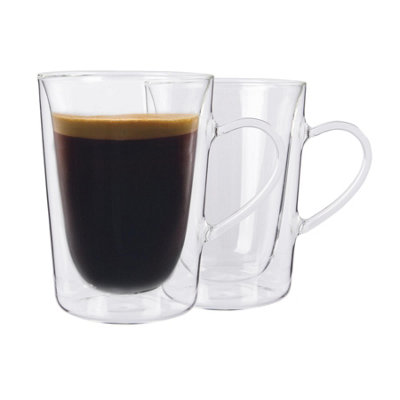 B&Q -  285Ml Double Walled Coffee GlassesSet Of 2Heat Resistant Glass Coffee Mugs Latte Cappuccino Cup Tea Glass Mugs