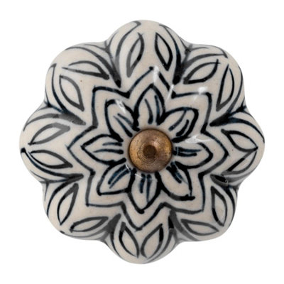 Nicola Spring Floral Ceramic Cabinet KnobBlack Flower from B&Q