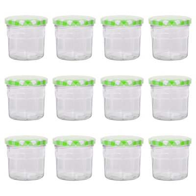 Argon Tableware Green Glass Jam Jars With Gingham Lids - Pack Of 12 130Ml