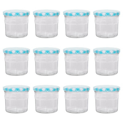 Argon Tableware 130Ml Glass Jam Jars With Airtight Blue Gingham LidsSet Of 12 Empty Screw Top Kitchen Storage Preserving Jar from B&Q