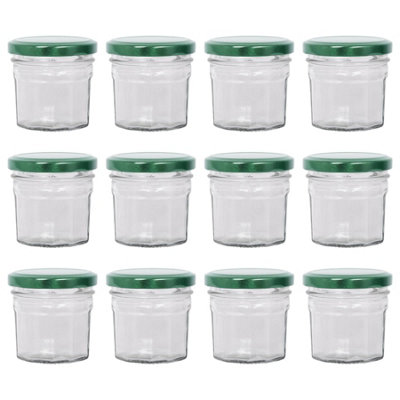Argon Tableware Green Glass Jam Jars With Lids - Pack Of 12 90Ml