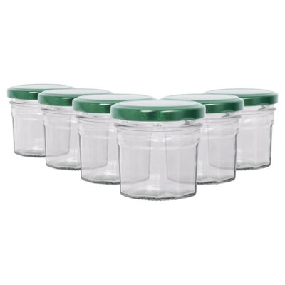 Argon Tableware Green Glass Jam Jars With Lids - Pack Of 6 90Ml
