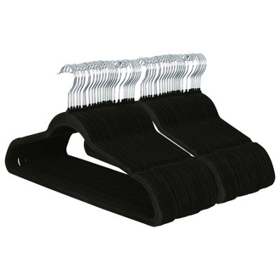 Harbour Housewares Black Non-Slip Velvet Hangers - Pack Of 50 45Cm