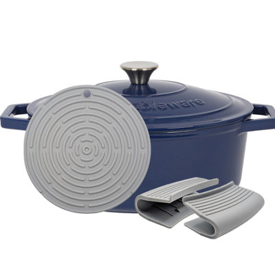 B&Q -  4.68L Oval Cast Iron Casserole Dish With Self-Basting LidMidnight Blue4.95Qt Dutch Oven Roasting Dish Pot