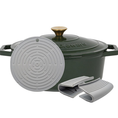 B&Q -  4.68L Oval Cast Iron Casserole Dish With Self-Basting LidSlate Grey4.95Qt Dutch Oven Roasting Dish Pot