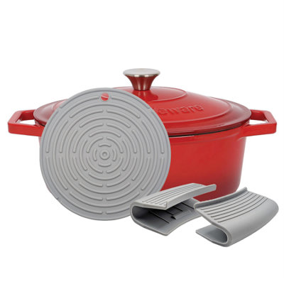 B&Q -  4.68L Oval Cast Iron Casserole Dish With Self-Basting LidRed Ombre4.95Qt Dutch Oven Roasting Dish Pot