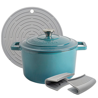 Argon Tableware 4.5L Round Cast Iron Casserole Dish With Self-Basting LidTeal Ombre4.75Qt Dutch Oven Roasting Dish Pot from B&Q